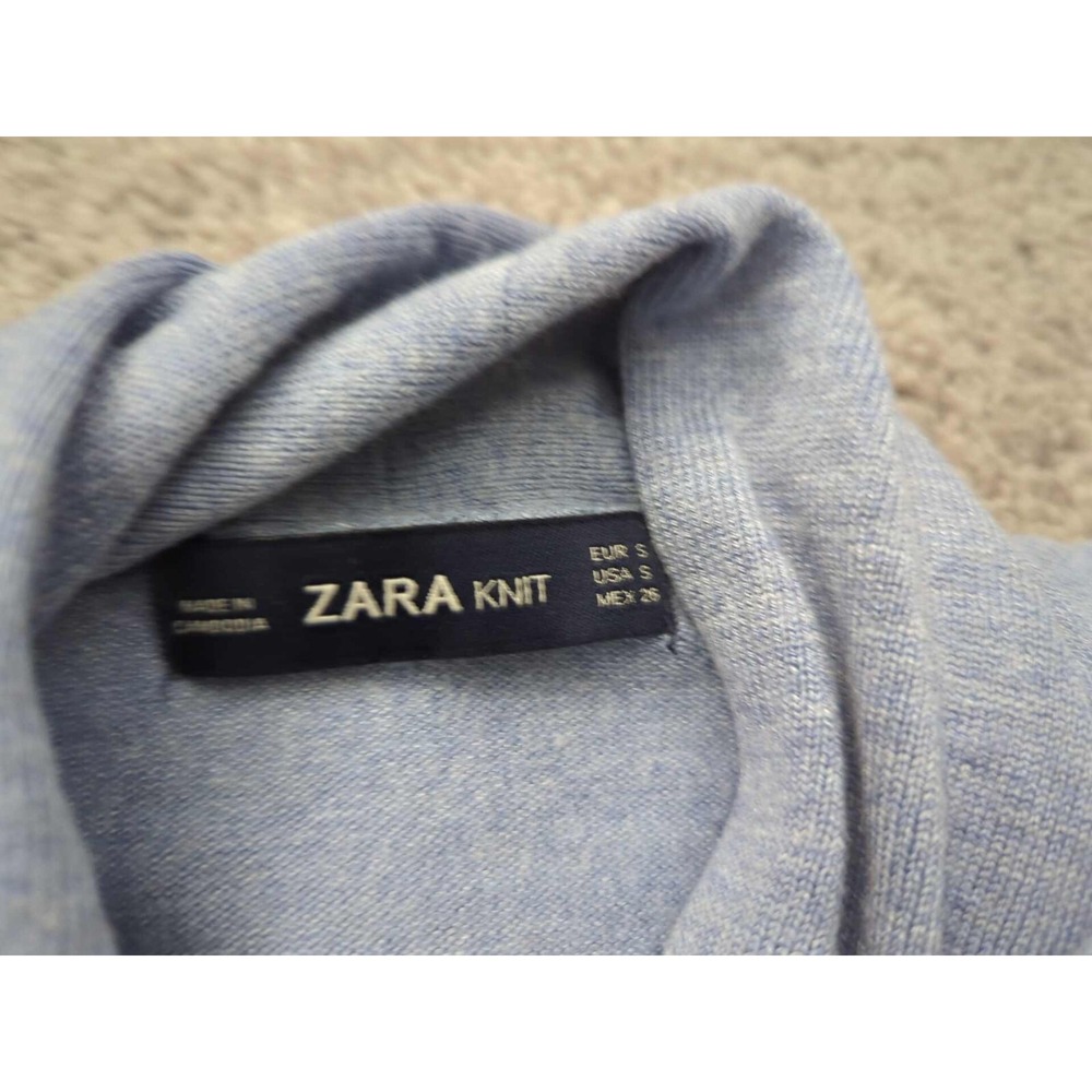 Zara Knit Cardigan Womens Small Open Front Blue Long Sleeve Shawl Collar - Picture 2 of 8